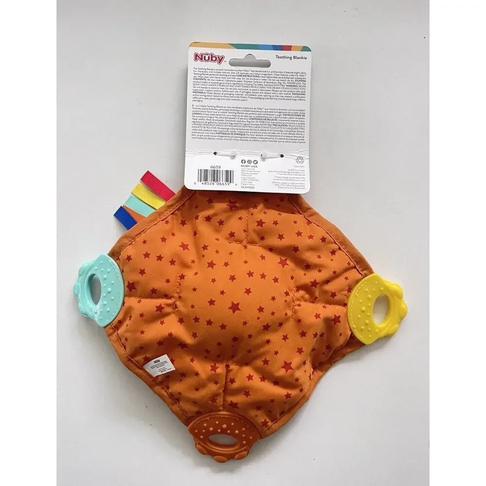 Nuby Lion Plush Teether Teething Blankie Squeaker Colorful 3+ Months BPA Free